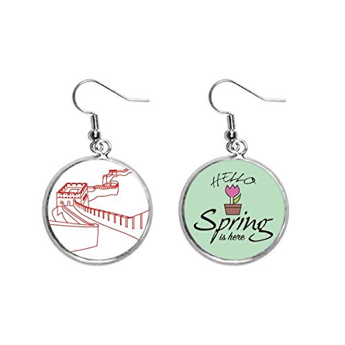 Pendientes de primavera con patrón de la Gran Muralla China roja de moda