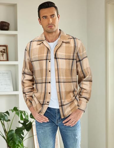 Image of COOFANDY Men's Flannel Shirts Casual Button Down Plaid Shirt Jacket Long Sleeve Fleece Shacket