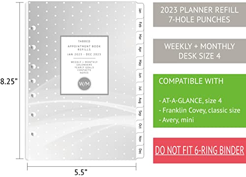 Hourly 2023 Planner Refills, Weekly And Monthly Appointment Book Refill, Tabbed, 7-Hole Punches, Size 4 #TOP6