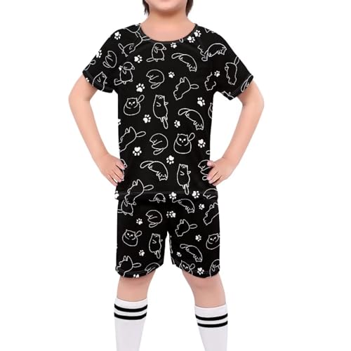 ORGYPET Black Cat Children's Football Suit Soccer 2024 Trendy Uniforms for Boys Eye-Catching Kids Soccer Uniform Sports Athletics Event Workout Exercise, XS