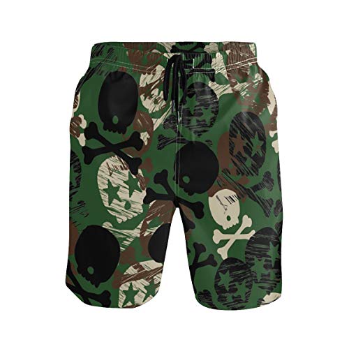 Wamika Herren Strandshorts Camouflage Totenkopf Hawaii Badehose Strand Bademode Gr. L, Mehrfarbig Cover