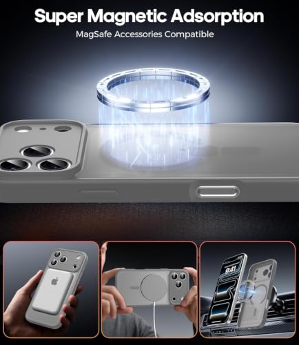 Image of Elzzi New Lychee Texture Magnetic Phone Case for iPhone 18 Pro Max Case, [Compatible with Mag-Safe] Anti Yellow Velvet Lined Premium PC+TPU Back Cover (Grey)
