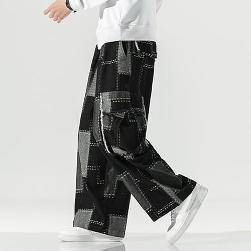 XYGJZ Men's Baggy Jeans Y2k Wide Leg Jeans Patchwork Streetwear Skateboard Pants Hip Hop4
