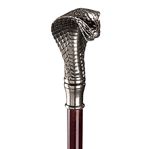Design Toscano Cobra Walking Stick, 35 Inch, Pewter Handle and Hardwood Cane, Silver