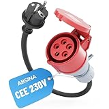 ABSINA Adapter Schuko Stecker auf CEE Kupplung 16A - Schuko auf CEE als Elektroauto Zubehör - Schuko auf CEE 16A 5-polig mit 60 cm Kabellänge & IP44 Schutz - Adapter 230V