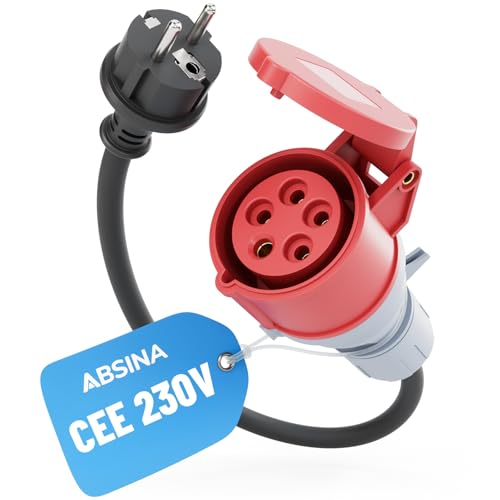 ABSINA Adattatore spina Schuko a presa CEE 16A - Schuko a CEE come accessorio per auto elettrica - Schuko a CEE 16A 5 poli con cavo 60 cm & protezione IP44 - adattatore 230V