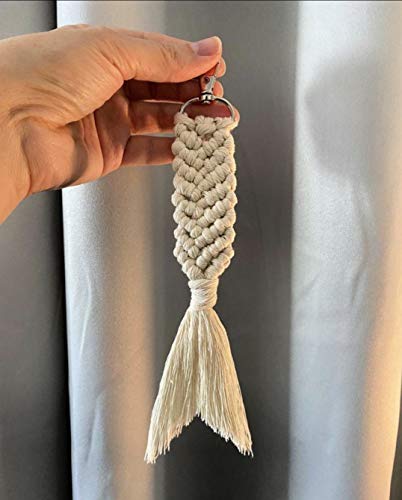 Porte-clés macramé lot de 10 accessoires coton blanc cassé standard - 3