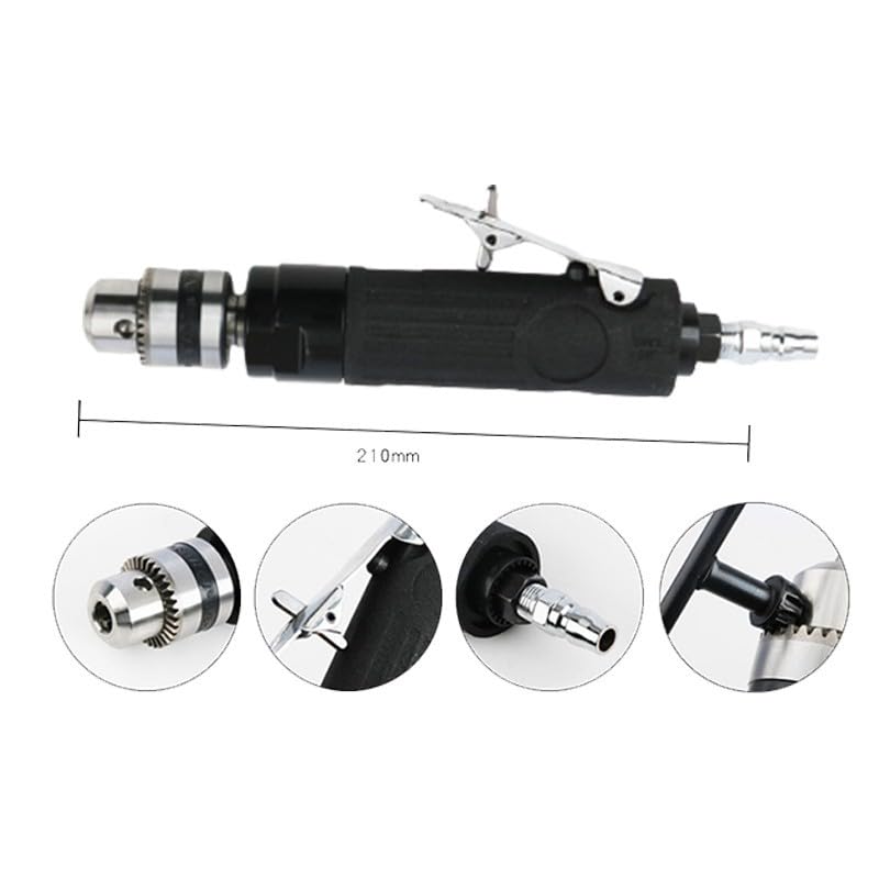 Taladro neumático recto de 3/8 pulgadas, herramienta de perforación manual reversible de 2500 RPM con portabrocas autoblocante ajustable para metal y plástico