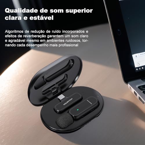 H'MASTON Microfone de Lapela Sem Fio Professional 2 em 1 Microfone com Estojo de Carregamento Reduç