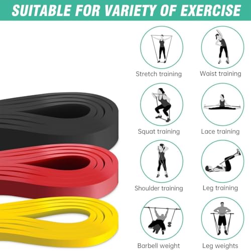 Set van 3 weerstandsbanden, fitnessbanden, 3 verschillende niveaus van weerstandsbanden voor krachttraining, stretching, calisthenics cross-fitness pilates, blauw, XL - Afbeelding 3