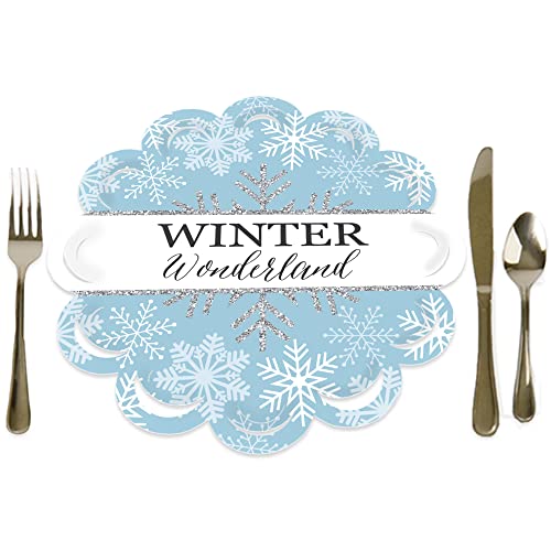 Big Dot of Happiness Winter Wonderland - Snowflake Holiday Party and Winter Wedding Round Table Decorations - Paper Chargers - Place Setting for 12