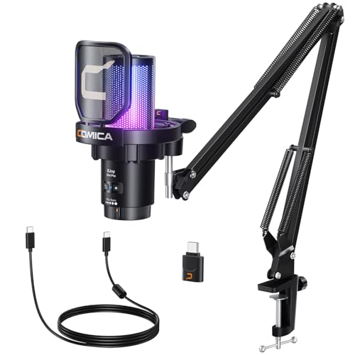 COMICA Ejoy Uni PRO(A) USB Wireless Microphone with Noise Cancellation, RGB Lights, Monitoring, Muting, Boom Arm Mic for Computer, PS5, PS4, Streaming, Podcast, Chat, Twitch, Discord(Black)