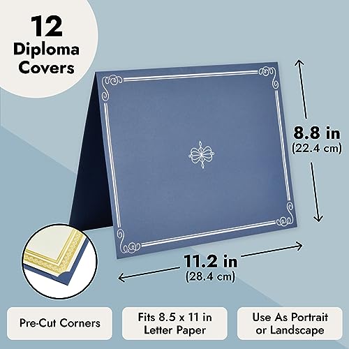 12 Stück marineblaue Urkundenhalter mit Silberfolien-Design für Dokumente in Briefgröße 21,6 x 27,9 cm, Abschlusspreise, Diplomhülle (29 x 22,6 cm)