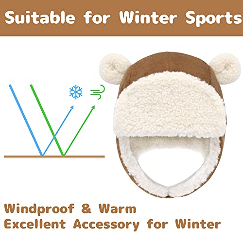 Olreco Baby Winter Hat Toddler Winter Hat Thick Sherpa Lined Infant Baby Hats with Bear Ears Toddler Trapper Hats for Kids3
