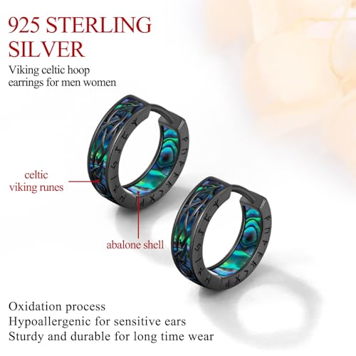 Viking Earrings for Men Women Sterling Silver Black Blue Celtic Hoop Earring Sturdy Norse Mythology Hypoallergenic Jewelry Gifts3