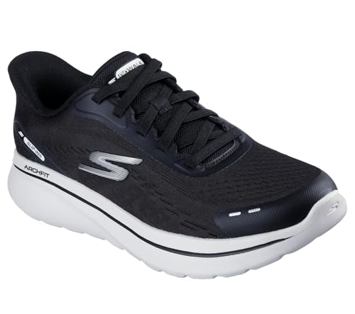 Skechers Men's Go Walk Arch Fit N-Joy No Bend Hands Free Slip-Ins Sneaker, Black/White, 10