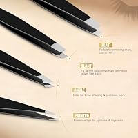 SUCOOR Tweezers for Women Facial Hair, 4Pcs Professional Beauty Tools Stainless Steel Precision Eyebrow Tweezers for Splinter Blackhead and Ingrown Hair Removal, Black — image 3