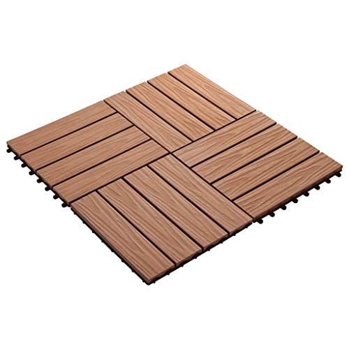 Gecheer Terrastegels 11 stuks, tegels voor terrasplanken buiten, vierkante tuintegels van hout, vloer voor buiten, balkon/tuin/terras, 30 x 30 cm, 1 m², lichtbruin - Image 3
