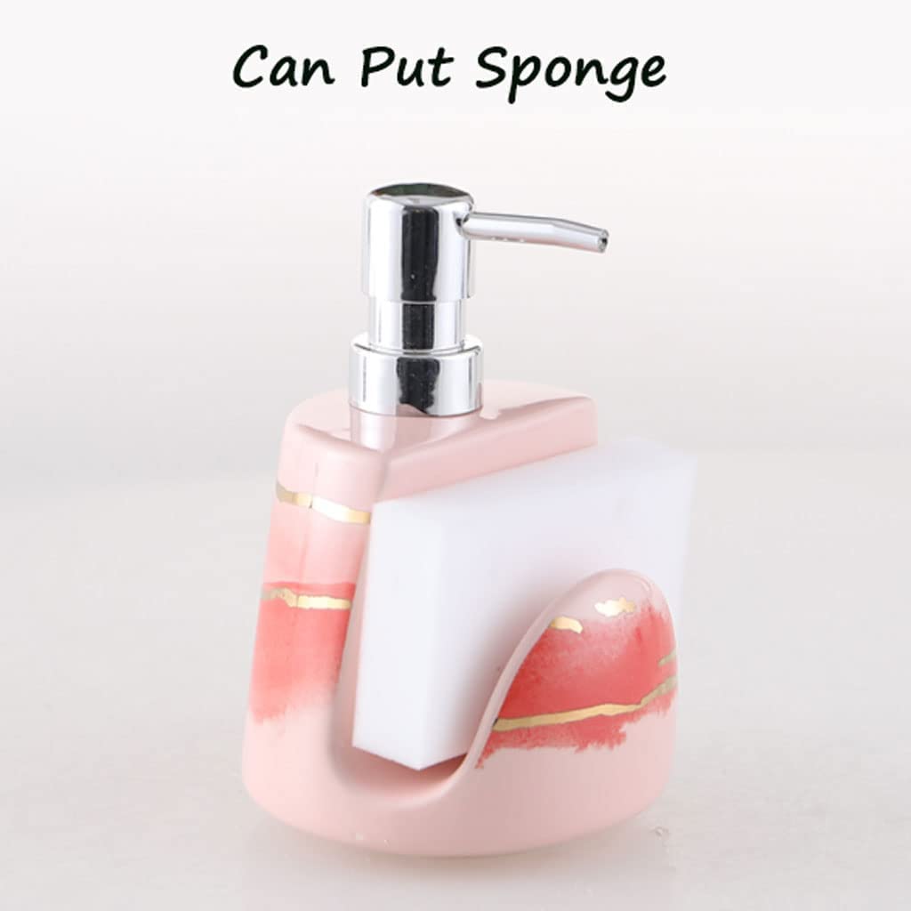 Dispensador de jabón de cerámica, dispensador de loción de Relleno de Doble propósito, Bomba a Prueba de óxido, Bomba de jabón de Esponja, Fregadero de Cocina de 400ml/13,5 oz