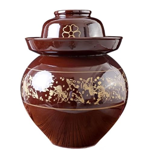 DECORN Tarro de Fermentación, Tarro de Fermentación de Cerámica con Tapa, Kit de Tarro de Fermentación Chinoiserie para Chucrut, Col en Escabeche, Kimchi, Pepinillos y Verduras,B,4L