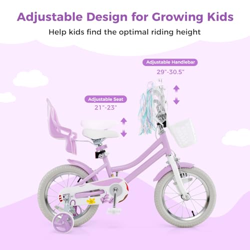 Image of BABY JOY Girls Bike with Streamers & Doll-Seat, Kids Bike for 3-8 Years Old
