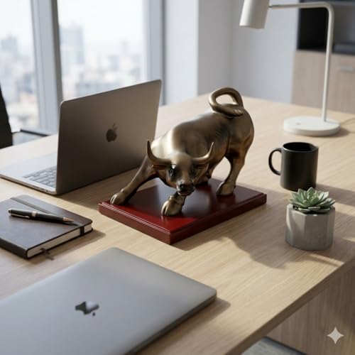 Image of Bull Statue Stock Market | Wall Street Bull Statue | Resin Sculpture Decorative Showpiece Animal Figurines for Home Decor, Tabletop, Offices, Christmas, Gifting Item