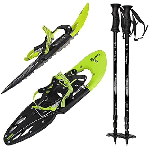 ALPIDEX Schneeschuhe 29 INCH Schuhgröße 38-46 bis 140 kg Steighilfe Tragetasche Optional Stöcke, Farbe:Lime mit Stöcken Cover