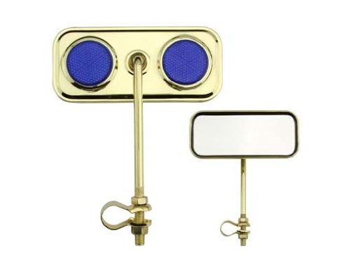 Lowrider Rectangle Mirror Gold Blue Reflectors. Bike Mirror, Bicycle Mirror, Beach Cruiser, Chopper, Limo, Stretch Bike, BMX, Track, Fixie, Mountain Bikes