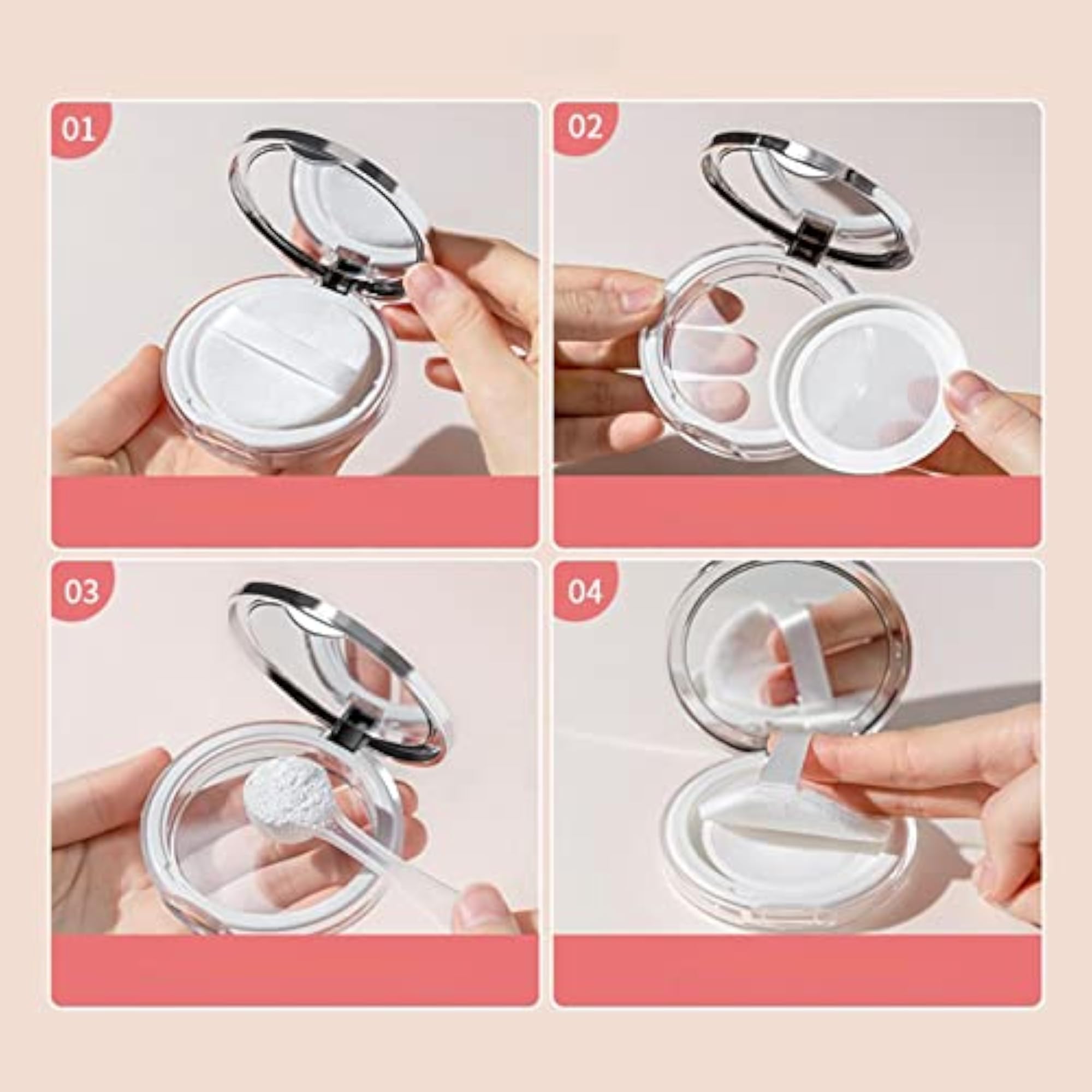 5x Empty Portable DIY Makeup Powder Case, Refillable