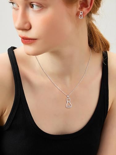 SILVERCUTE Cat Necklaces for Cat Lovers Sterling Silver Womens Jewelry S925 Kitten Pendant Cat Collarbone Necklace2