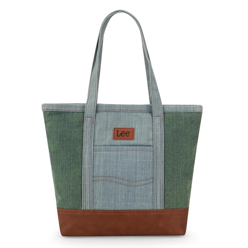 Montana West x Lee Tote Bag for Women Denim Canvas Top Handle Shoulder Purse Handbags with Multi-Pocket for Work, Travel & Everyday Use Deep Jean LEE29-229DJN