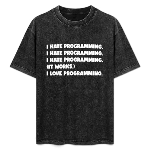 QIANJIAOMEN I Hate Programming Computer Programmer Coding PC IT Men T-Shirt Print Hip Hop Tee Black Unisex Tee L