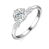 Skcess - Anillos de oro blanco de 18 quilates para mujer, color blanco con diamantes creados en laboratorio de 0,5 quilates, moissanita para mujer, talla 9