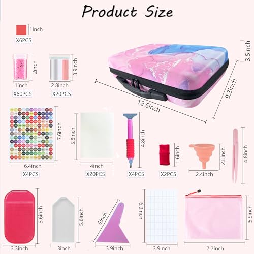 Image of Muzagroo Art Diamond Painting Storage Containers Diamond Art Storage Case with Accessories and Tools Portable Shockproof 60 Slots Organizer Case for Diamond Painting Kits Standard Set (Pink)