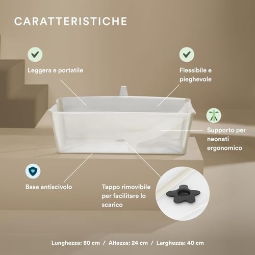 Image of Stokke Flexi Bath XL Sandy Beige - Spacious Foldable Baby Bath + Newborn Support, Lightweight Construction & Easy to Store, Ideal for Children from 0-6 Years