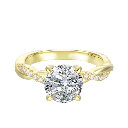 White Gold or Yellow Gold 14K Petite Twisted Vine 2.0 CT Moissanite Hidden Halo Engagement Ring
