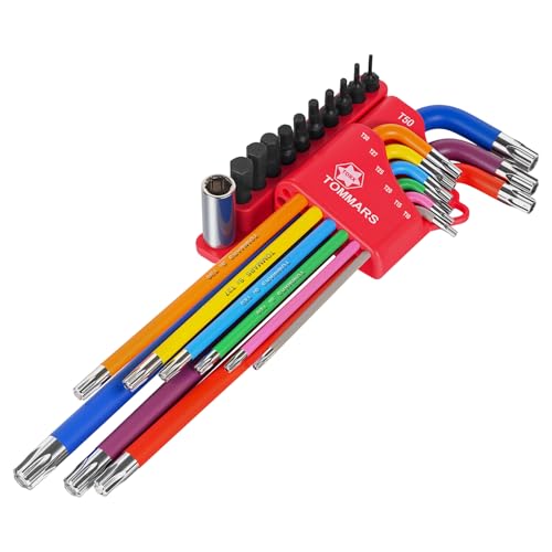 TOMMARS 9-PC Magnetic Torx Wrench Set Color Coded T-Handle & Long Arm