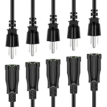 Power Extension Cord 2FT/24Inch5 Pack, Short 3 Prong Electric Extension Cable Outlet Saver, Single Outlet, Heavy Duty, Waterproof, Flexible, 16 AWG, 13A 125V, Extender Wires with 15 Cable Ties