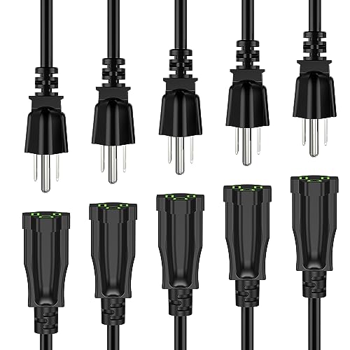 Power Extension Cord 4FT (5 Pack), 3-Prong Grounded Electrical Extension Cable Outlet Saver, Single Outlet Power Wires, Outdoor and Indoor, Heavy-Duty, Waterproof, Flexible, 16AWG, SJTW, 13A 125V