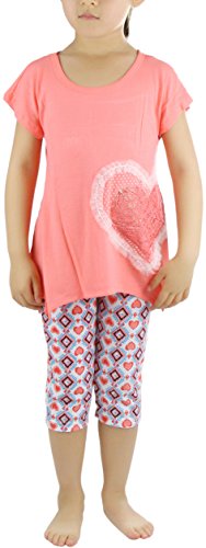 Image of ToBeInStyle Girl's 2 Piece Outfit Top & Leggings Set Casual Graphic Shirt Capri Pants