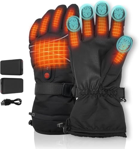 RNSSEZ Heating Gloves for Men, Rechargeable Battery Waterproof & Windproof Thermal Touchscreen Winter Gloves for Riding Skiing Skating Hiking
