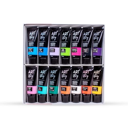 Image of Itsy Bitsy Art Story Artists Acrylic Paint Set - 14 Colours X 30ml each| for Paper, Canvas, MDF, Wall, Glass, Plastic, Metal, Terracotta| Premium Multi Surface Paint for DIY Art & Craft