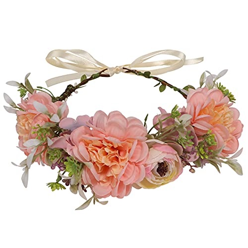 Diadema de flores ajustable para el cabello, guirnalda floral, corona con cinta para accesorios de novia, ceremonia de boda, fiesta festival (5)