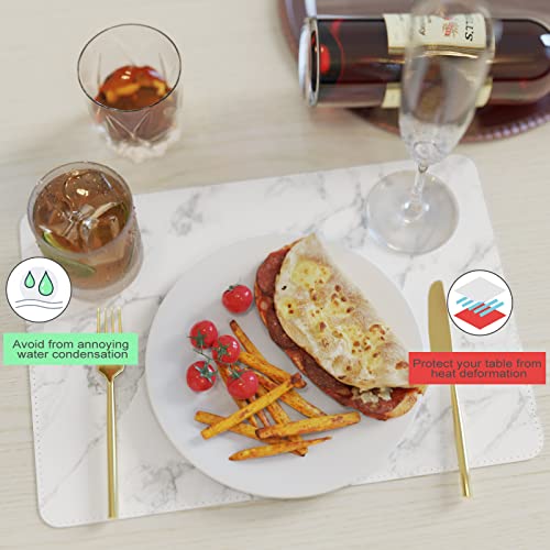 Wayifon Faux Leather Heat Resistant Placemats For Dining Table Set Of 6, Waterproof Wipeable Washable Pu Table Mats,Marble White/Grey #TOP4