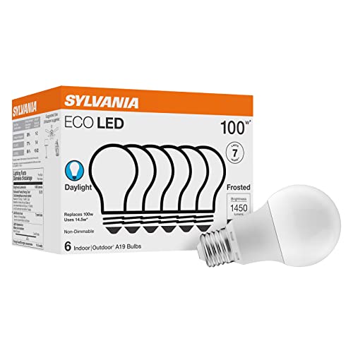 Sylvania ECO LED Light Bulb, A19, 100W Equivalent, Efficient 14.5W, 7 Year, 1450 Lumens, Frosted, 5000K, Daylight - 6 Pack (40884) by LEDVANCE - Used condition - US$14.17
