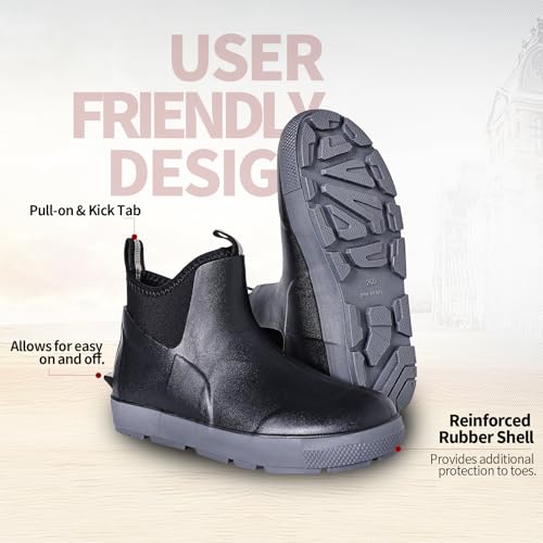 E KAINI Rain Boots for Men Waterproof Men's Deck Boots Fishing Booties Anti-Slip Rubber Boots Ankle Comfort Lightweight Gardening Shoes for Yard Farm Outdoor Work Boating