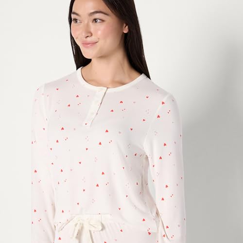 Amazon Essentials x Sofia Grainge Women's Long Sleeve Henley Pajama Set, Ivory Multi Hearts, Large by Amazon Essentials - Used condition - Image 3