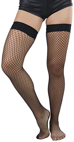 Image of ToBeInStyle Women's Wide Floral Lace Fishnet Thigh Hi Stockings