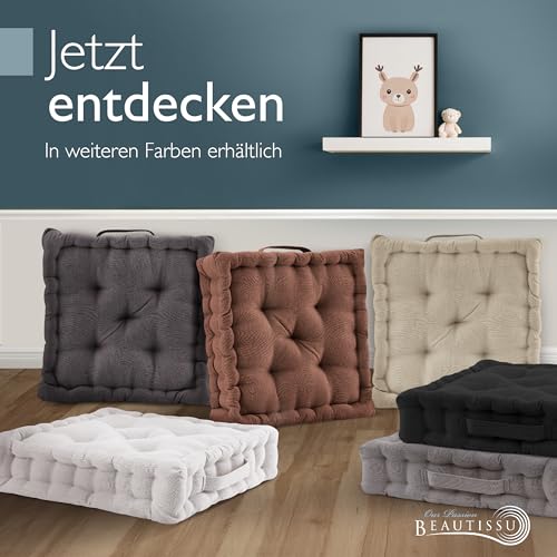 Beautissu Bodenkissen Sitzkissen 50x50 cm - Dickes Matratzenkissen 10cm - 100% Baumwolle Stuhlkissen Indoor & Outdoor Sitzkissen Boden Tragegriff extra Dicke Sitzauflagen Schwarz - Mila