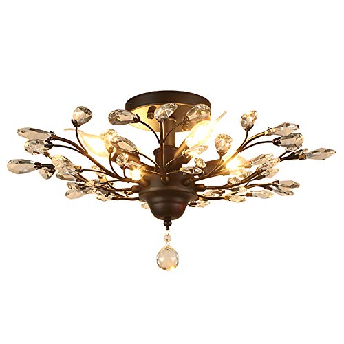 Lustre vintage en cristal à 5 lumières, plafonnier noir 60 x 30 cm